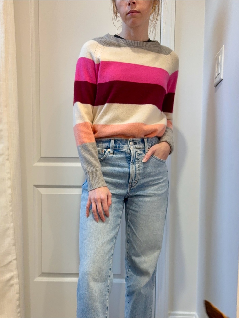 Marine Layer Striped 100% Cashmere Crewneck Sweater